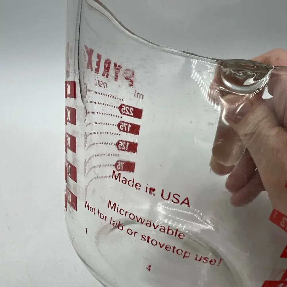 Vintage Pyrex 1 Cup Measuring Cup L Handle Red Lettering Corning USA Glass AS IS